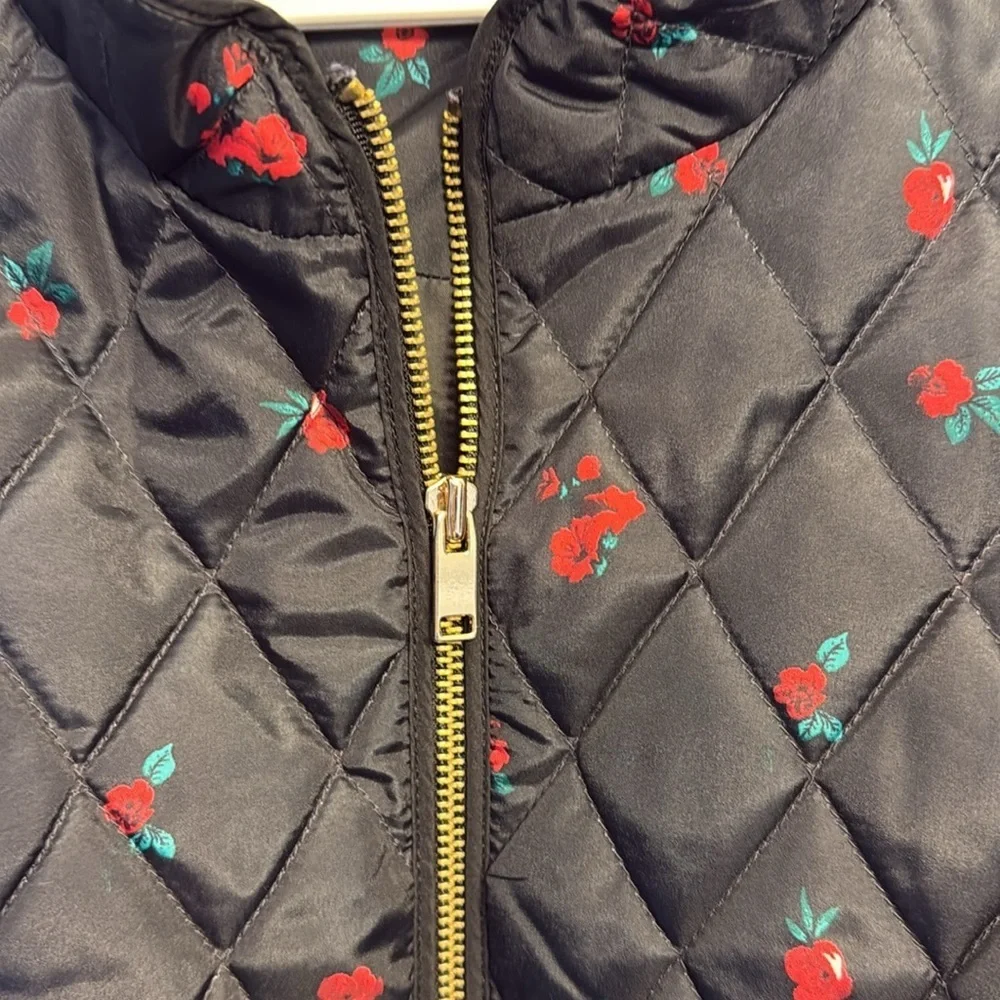 Charter Club Black Quilted Vest with Red and Green Floral - Picture 3 of 6